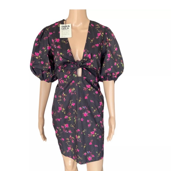 Pam & Gela Neon Floral Print Babydoll Dress Size P - Picture 1 of 4